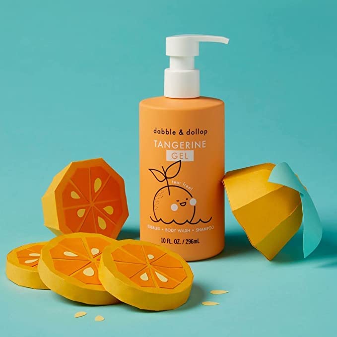 Dabble & Dollop Tangerine Body Wash & Shampoo – 3-in-1 Natural Bubble Bath for Kids, Made in USA, No Parabens or Sulfates, Vegan, Gluten-Free, Tear-Free (10oz, Pack of 2)