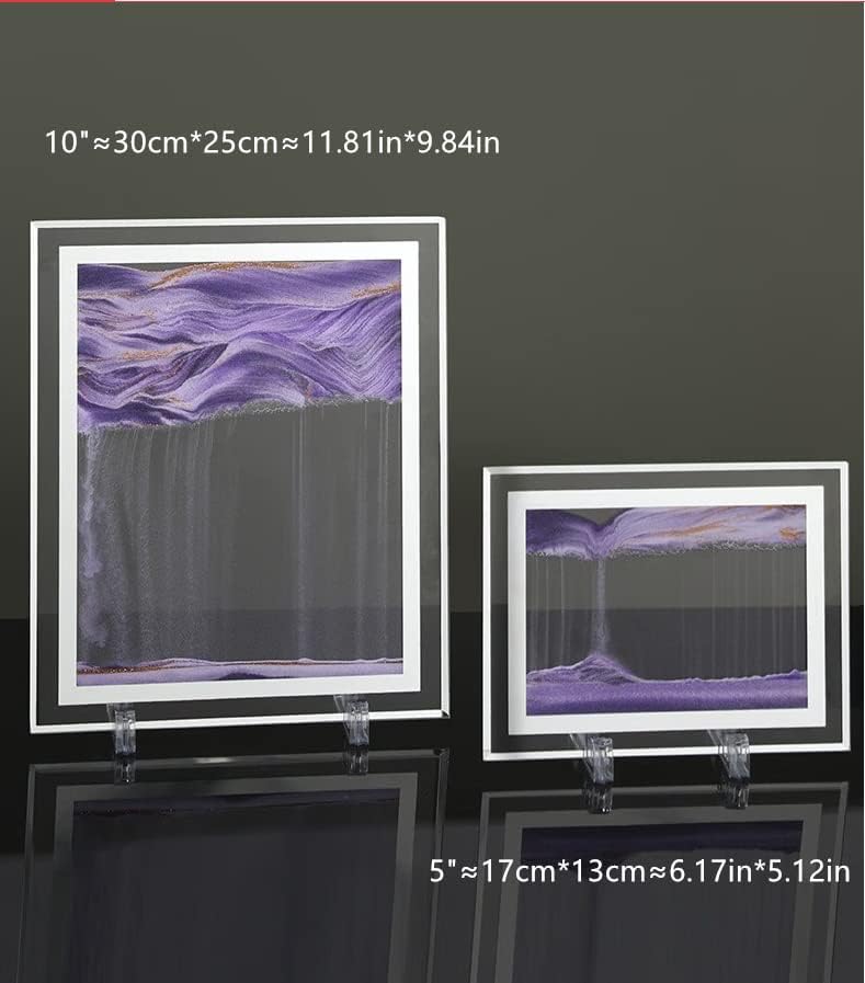 Moving Sand Art Picture 3D Deep Sea Sandscapes Sand Art Liquid Motion Bubbler Timer for Adult Kid Desktop Art Toys for Home Decor and Office(Square+Purble+10In)