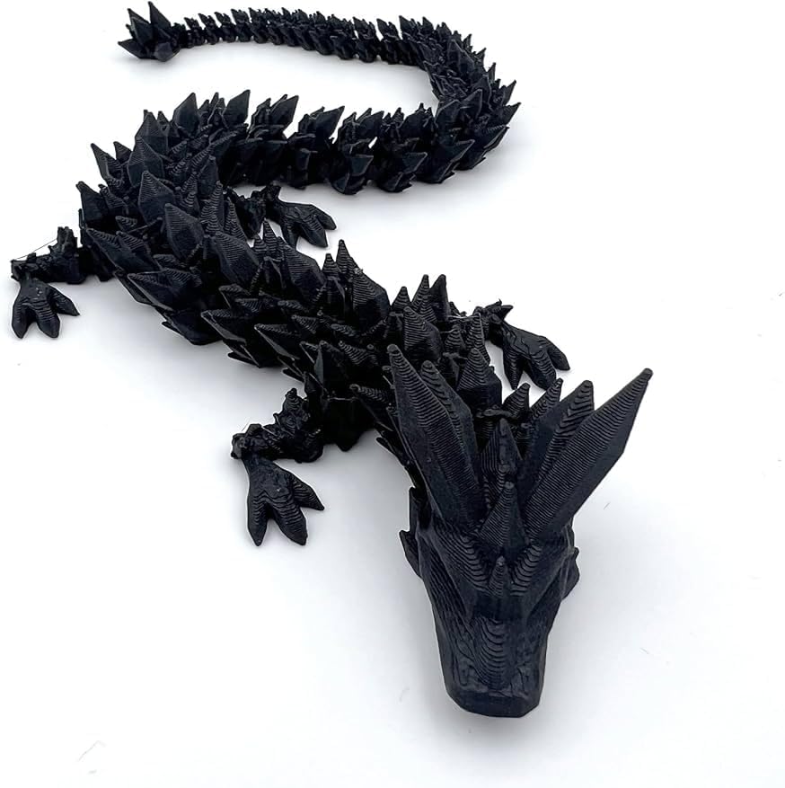 Crystal Dragon - Articulated Flexi Dragon - 3D Printed Gift (Baby, Black)