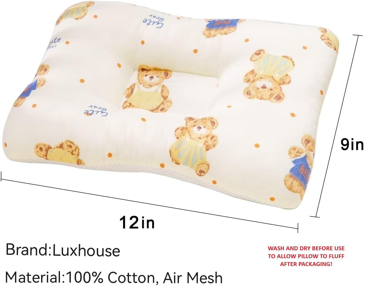 Unisex Pillow 13x9x2, Hypoallergenic Airmesh Breathable Cool 100% Cotton, Control Sweat, Ideal for Travel, Small, Car, Travel, MultiFunctual Small Decor Pillows (Teddy Design)