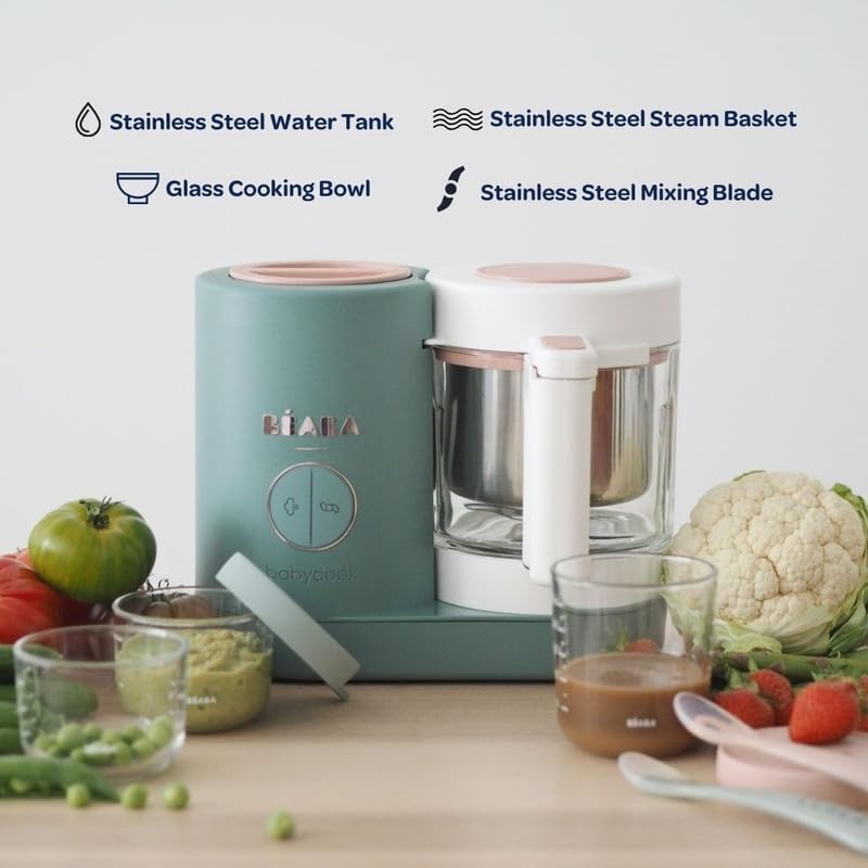 BEABA Babycook Neo Baby Food Maker | Non-Toxic Glass & Stainless Steel | Trusted by Celebrity Moms | Sustainable Baby Food Processor | Global Leader| 34 Servings in 20 Mins