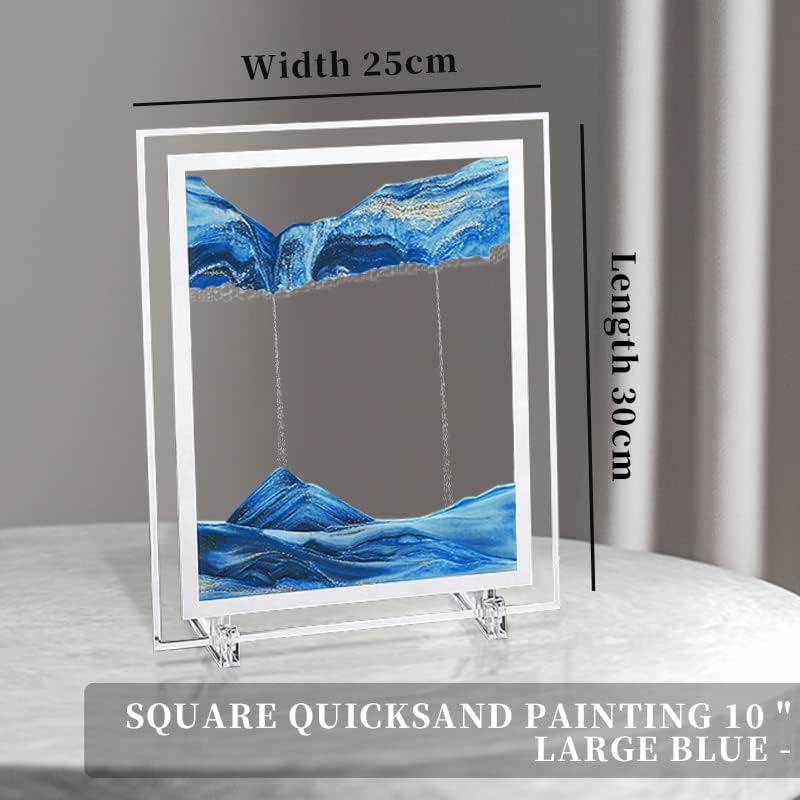 Moving Sand Art Picture 3D Deep Sea Sandscapes Sand Art Liquid Motion Bubbler Timer for Adult Kid Desktop Art Toys for Home Decor and Office(Square+Blue+10In)