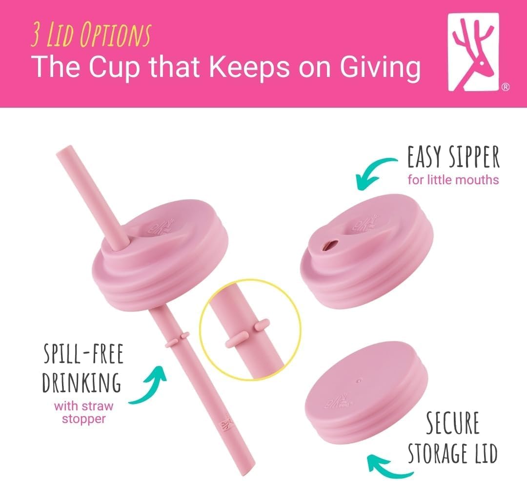 Elk and Friends Kids & Toddler Cups | The Original Glass Mason jars 8 oz with Silicone Sleeves & Silicone Straws with Stoppers | Smoothie Cups | Spill Proof Sippy Cups for Toddlers | 8 Pack