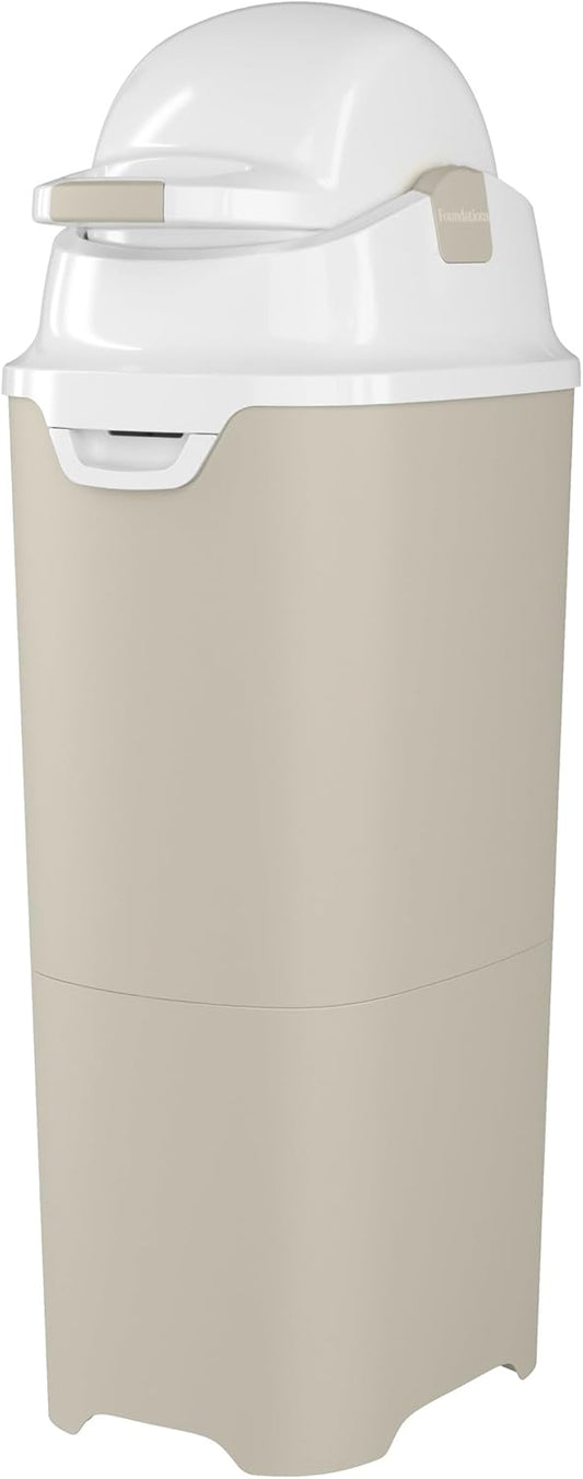 Foundations Tall Diaper Pail with Airtight Lid - Durable & Odorless Diaper Disposal, Large Capacity, Holds up to 60 Newborn Diapers, Refill with Any Bags - Sand