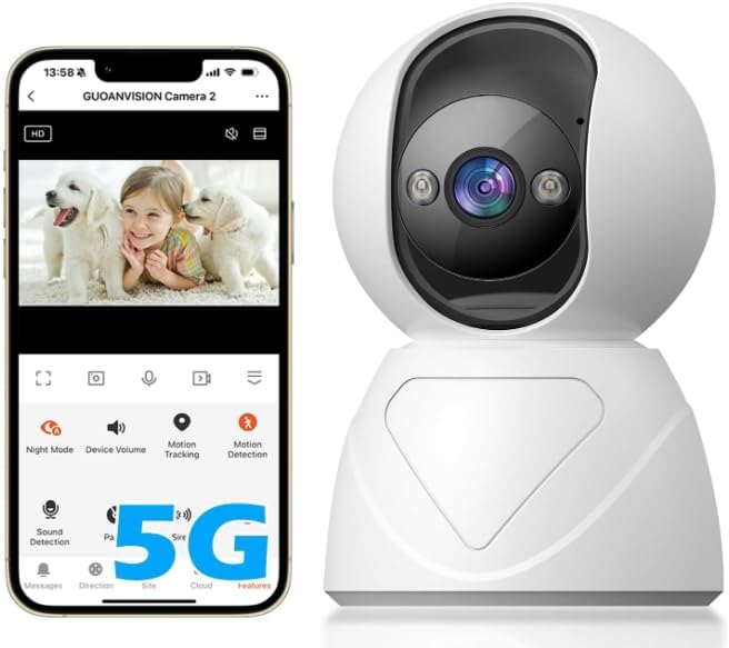 Indoor Pan/Tilt Security Camera, 5G WiFi Home Cameras for Baby Monitor/Pet Camera, Auto-Focus and Zoom, Motion Detection, 2-Way Audio, Siren, Color Night Vision, Cloud & SD Card Storage