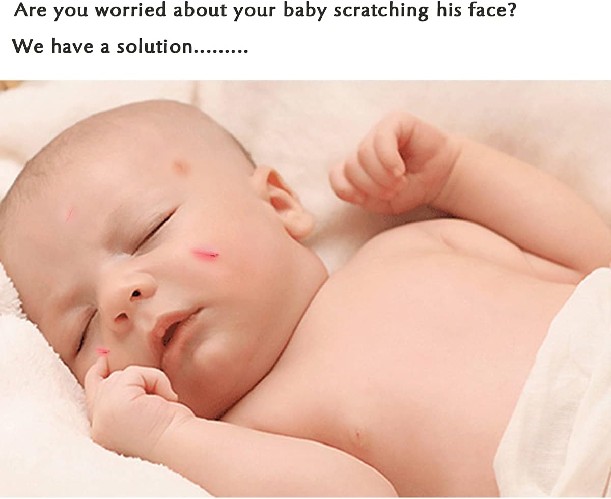 Newborn Baby No Scratch Mittens Stay On, 100% Cotton Breathable, Adjustable Infant Gloves for Baby Boys Girls Mittens