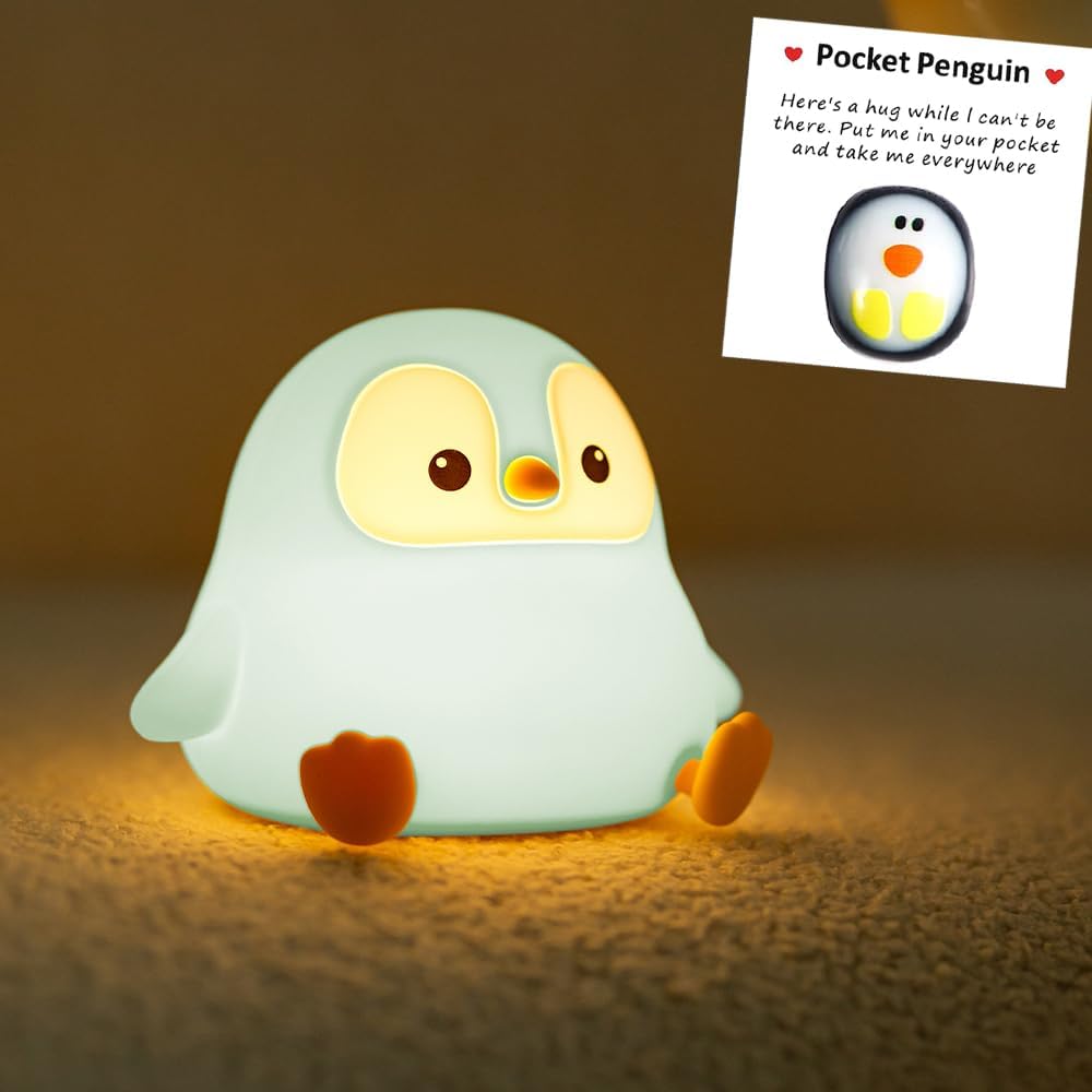 Cute Penguin Night Light for Kids Bedroom, Animal Silicone Nursery Night Lamp Touch Control Nightlights USB Rechargeable Bedside Lamp for Baby Children Toddlers Girls Gift