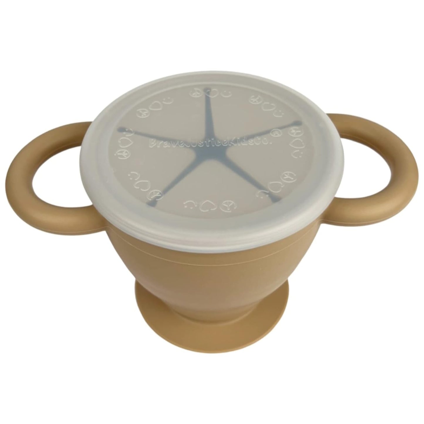 BraveJusticeKidsCo. | Snack Attack II Snack Cup | Collapsible Silicone Snack Container | Toddler and Baby Snack Catcher Lid (Warm Sand)