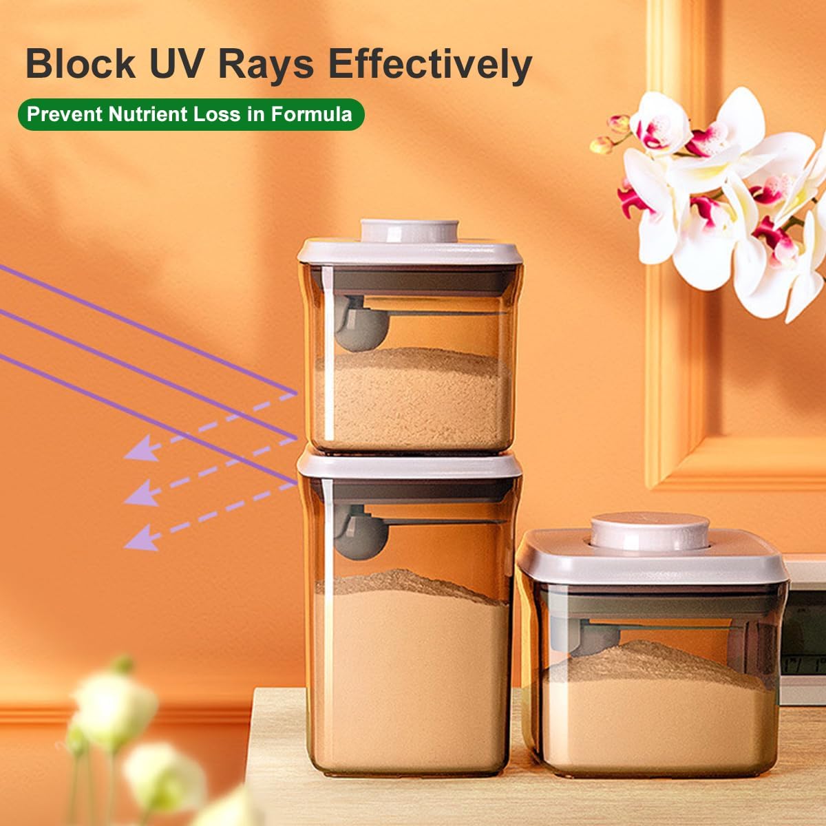 Formula Container, 1700Ml/730g Airtight Formula Dispenser, One Button Handy Pop Up Food Containers Milk Powder Container, BPA-Free Food Storage Containers with Lids, Scoop and Scraper, Dark Brown