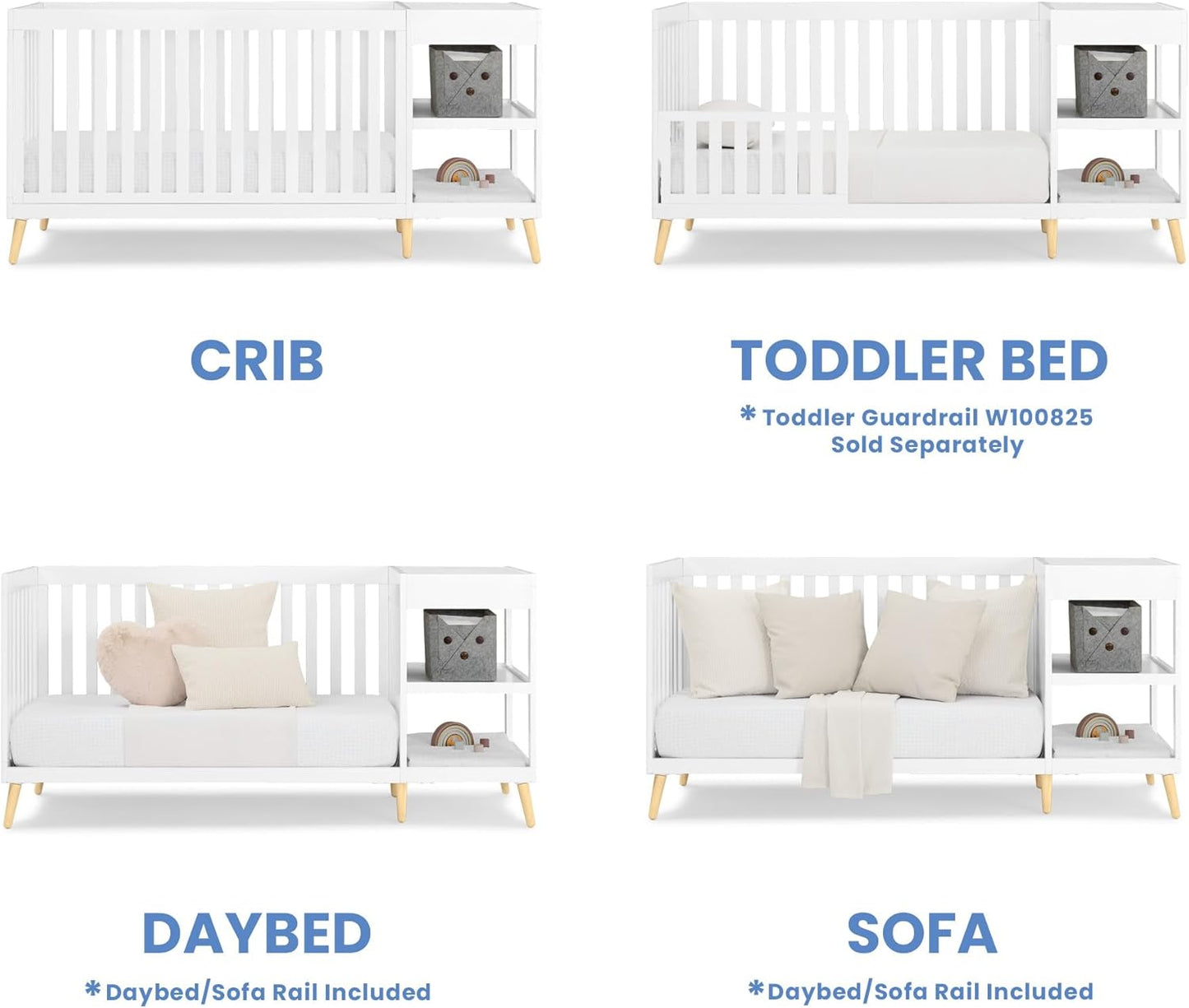Delta Children Essex 4-in-1 Convertible Crib and Changer, Bianca White w/Natural