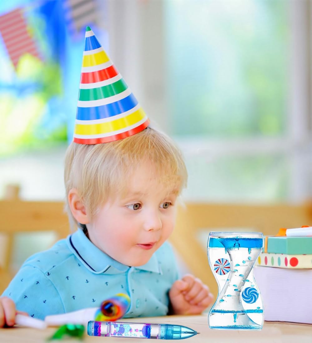 Liquid Motion Bubbler Pens Duple Wheel Colorful Timer Fidget Pens for Kids Sensory Toys Liquid Motion Bubbler Pen for Stress Relief and Anxiety Desk Toys Bubbler Timer Gifts for Kids 2 Pack Blue