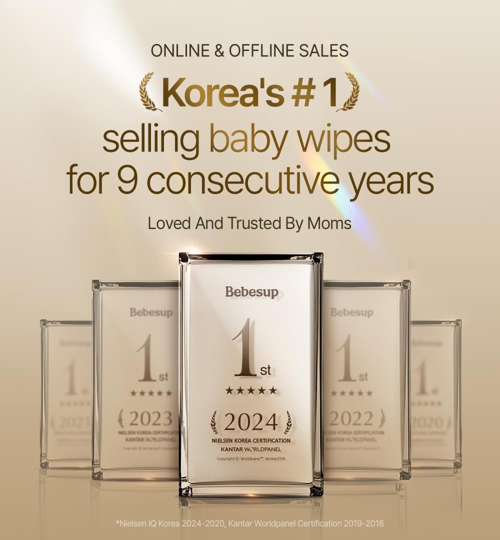 BEBESUP-Korea’s #1 Sensitive Baby Wipes -Hypoallergenic Water-based Unscented Alcohol-Free Extra-Thick Organic Superfood Extracts Plant- Based for sensitive skin Flip-Top (80 Count 1 Pack) Packs)