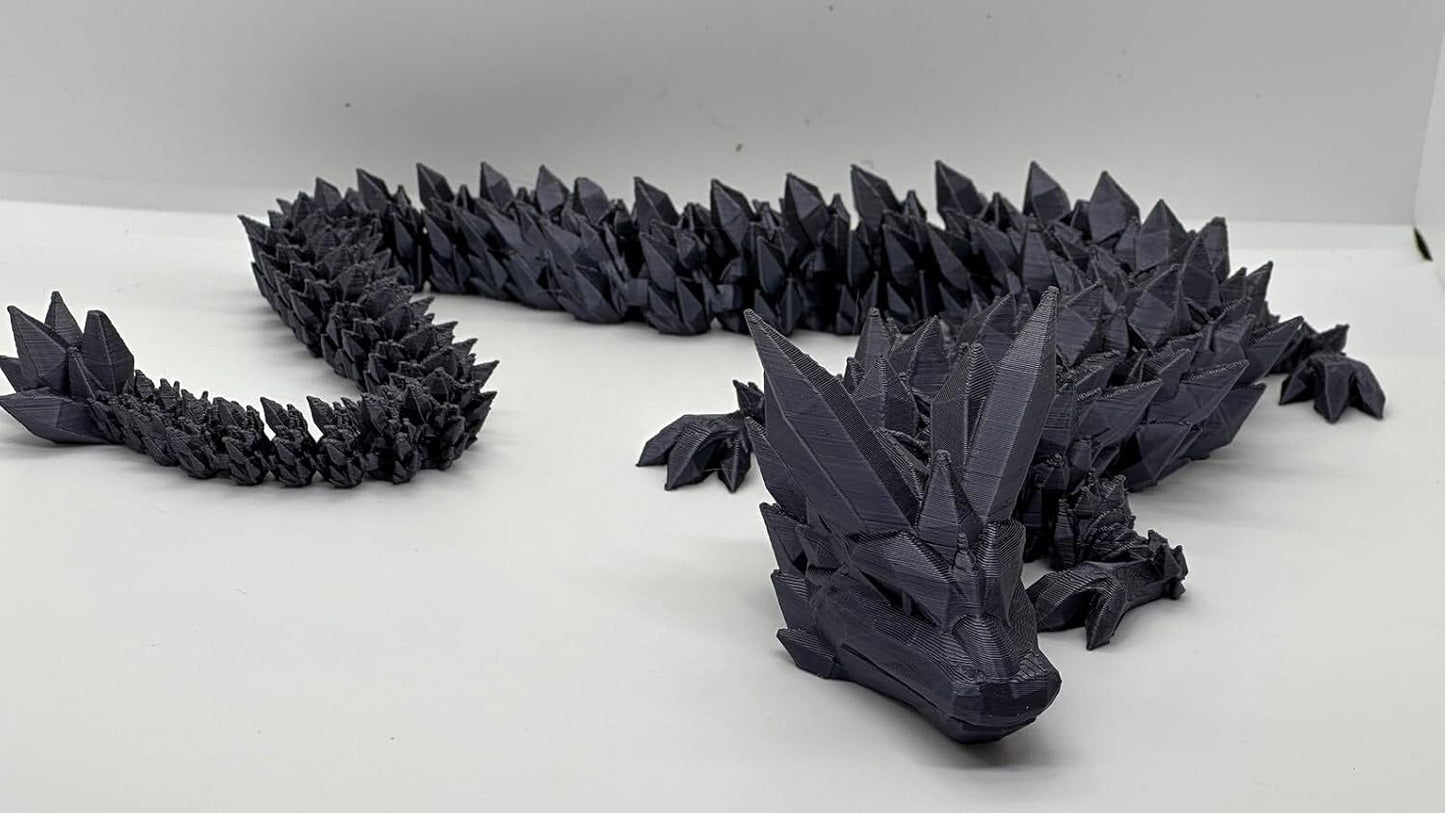 Crystal Dragon - Articulated Flexi Dragon - 3D Printed Gift (Adult, Black)