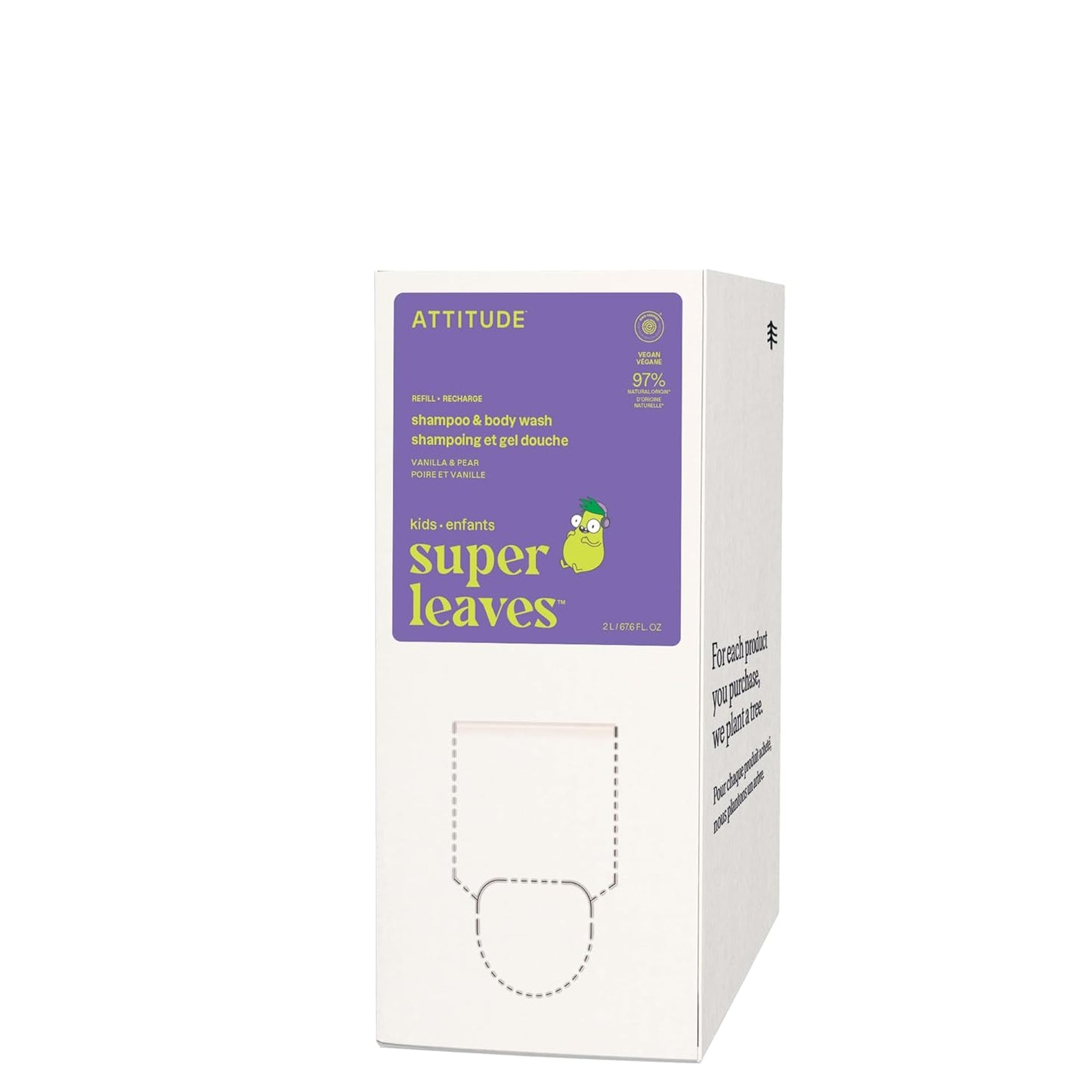 ATTITUDE Shampoo and Body Wash for Kids, EWG Verified Hair and Body Cleanser, Dermatologically Tested Soap, Plant and Mineral Based Bath Products, Vegan, Bulk Refill, Vanilla and Pear, 67.6 Fl Oz