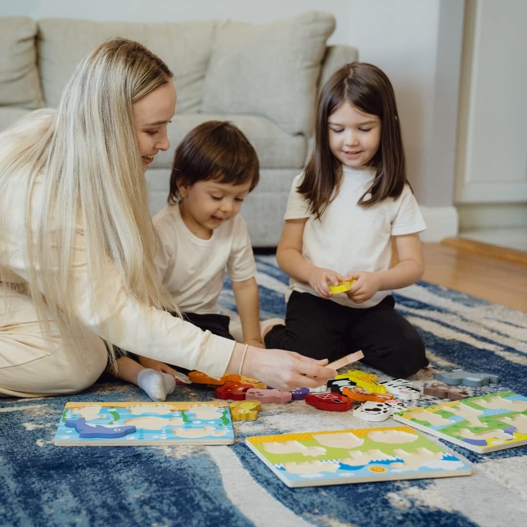 Chunky Puzzles for Toddlers 1-3, Farm, Sea, Zoo Animals Wooden Puzzles, Preschool Early Learning Toy Gift for Kids Ages 1 2 3 Year Old