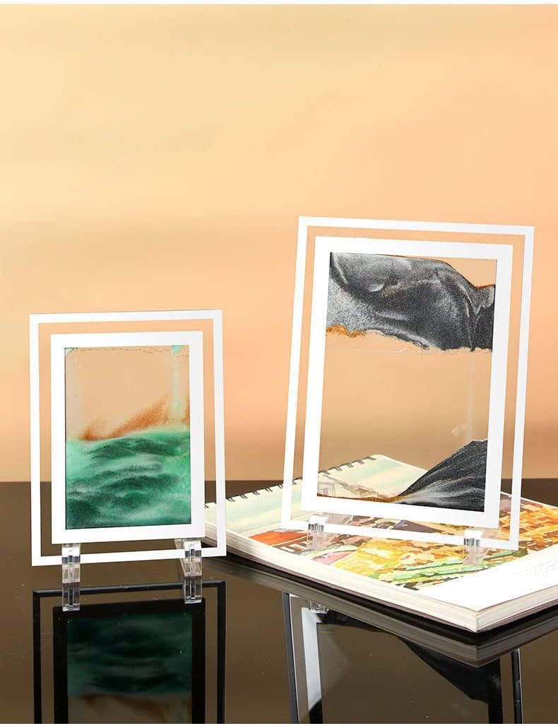 Moving Sand Art Picture 3D Deep Sea Sandscapes Sand Art Liquid Motion Bubbler Timer for Adult Kid Desktop Art Toys for Home Decor and Office(Square+Black+7In)