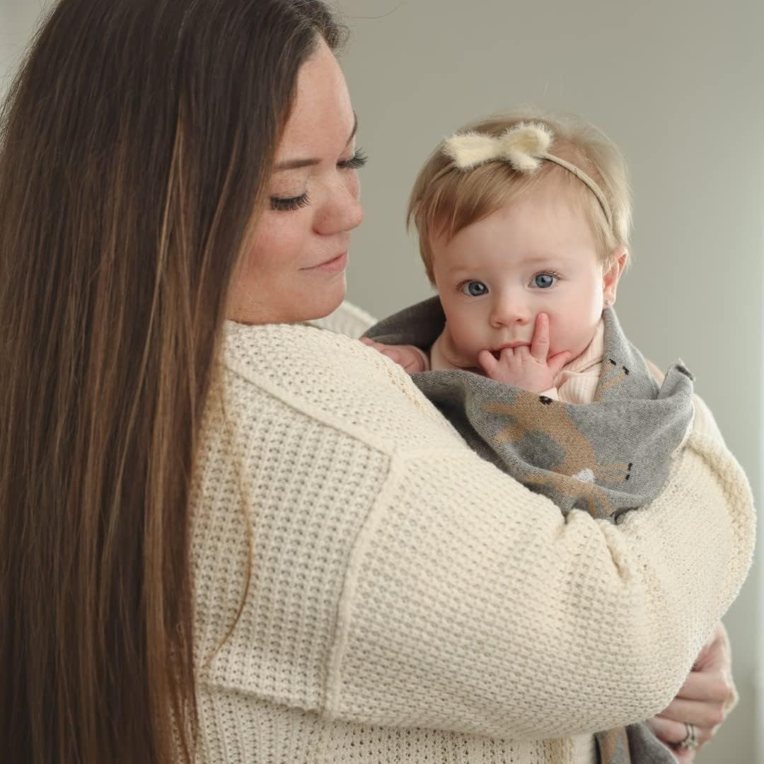 Knit Baby Swaddle Blanket - 100% Cotton Soft Cozy Receiving Swaddling Crib Stroller Quilt Blanket for Shower Gift Registry for Newborns, Infants, Toddlers, Unisex (Deer - Grey)