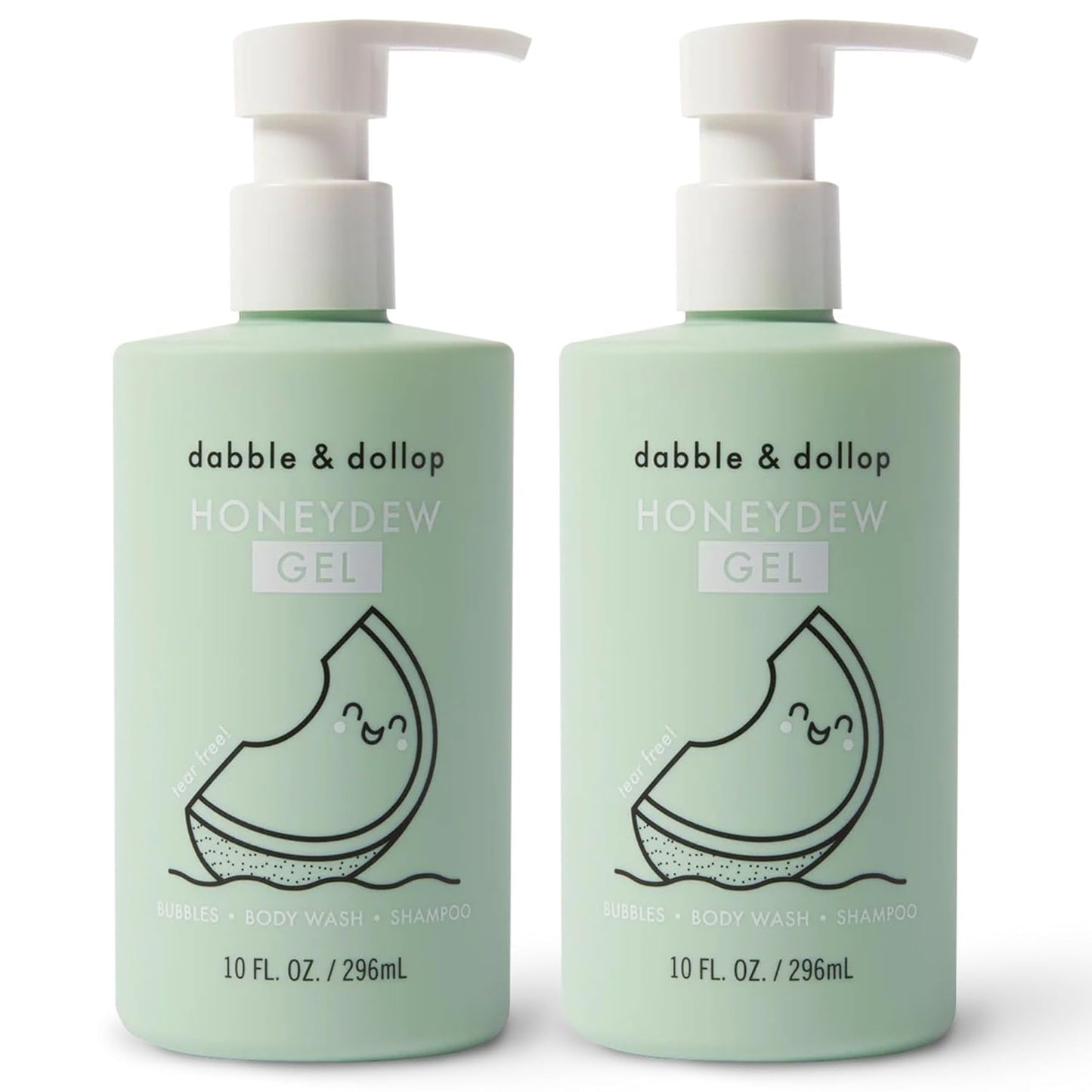 Dabble & Dollop Honeydew Melon Body Wash & Shampoo – 3-in-1 Natural Bubble Bath for Kids, Made in USA, No Parabens or Sulfates, Vegan, Gluten-Free, Tear-Free (10oz, Pack of 2)