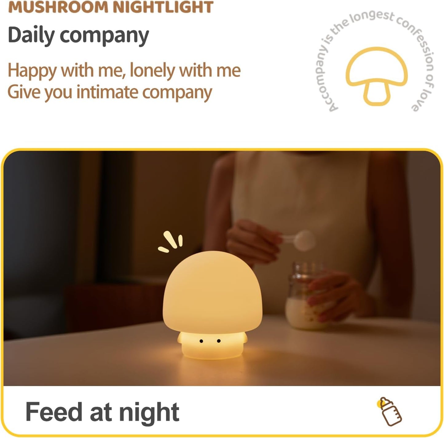 Cute Baby Night Light for Kids,Rechargeable Dimmable Silicone Nursery Toddler Mushroom Nightlight,Squishy Bedside Lamp for Night Stands,Fun Decor for Children,Mother's Day Gift(White)