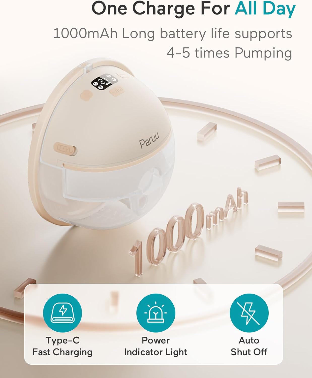 Paruu Hands Free Breast Pump P16, Wearable Breast Pump Electirc Portable with 4 Modes & 12 Levels, Max 309mmHg Strong Suction 19/21/24mm Flange Inserts Wearable Breastfeeding Pump, 2 Pack(Nude