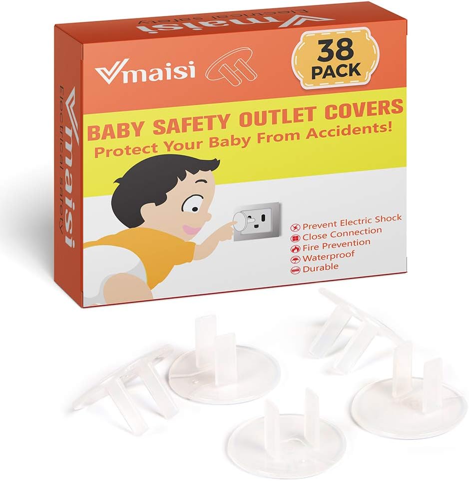 38 Pieces Clear Outlet Covers Baby Proofing - Vmaisi Electrical Safety ChildProof Plug Protector - (Clear, 38 Pack)