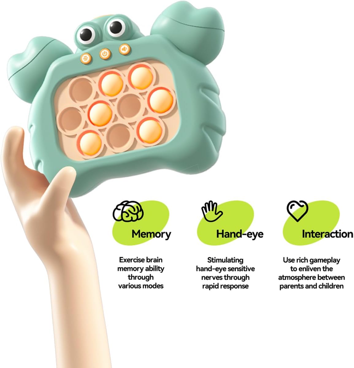 Puzzle Pop Light Up Game Fidget Travel Games /Travel Sensory Fidget Toys Popular Handheld Games for Teenagers Anti Anxiety Autism Relief Birthday Party Gift (Crab Green)