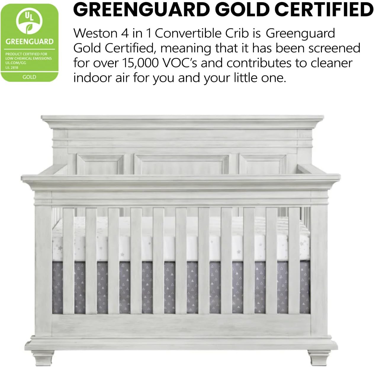 Oxford Baby Weston 4-in-1 Convertible Crib, Vintage White, GreenGuard Gold Certified