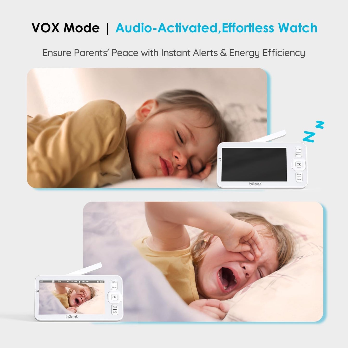 ieGeek Baby Monitor with Camera and Audio,5" Screen,HD Night Vision,2-Way Talk,Cry&Motion Detection,Temperature&Humidity Sensor,WiFi Baby Camera Monitor Supports Smartphone App(Upgrade)