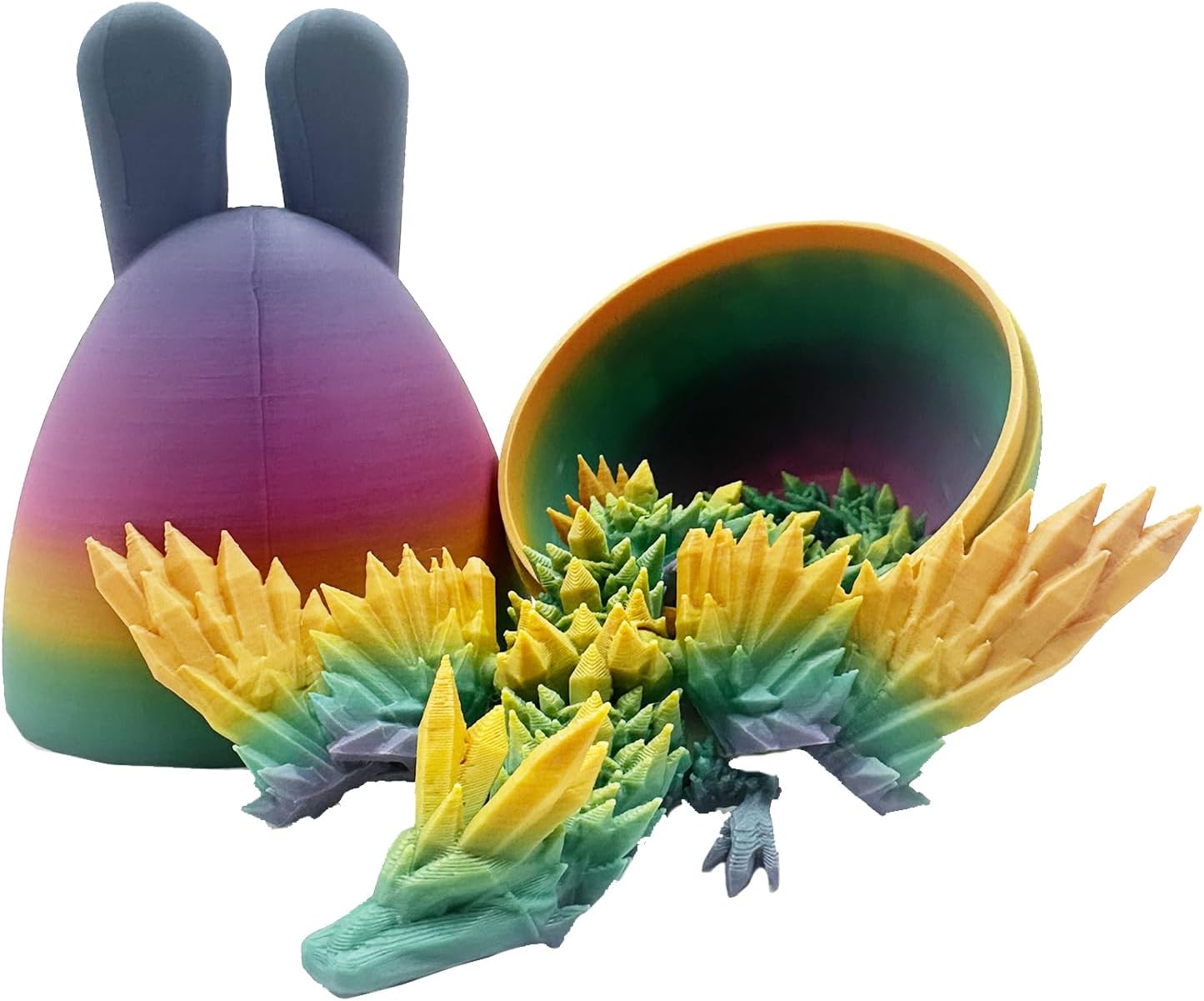 Easter 3D Printed Dragon in Egg with Wing, Full Articulated Dragon Crystal Dragon with Bunny Ears Eggs, Crystal Dragon Fidget Toys, Fidget Toys for Kids Adults Easter Gifts (Multi-colors)