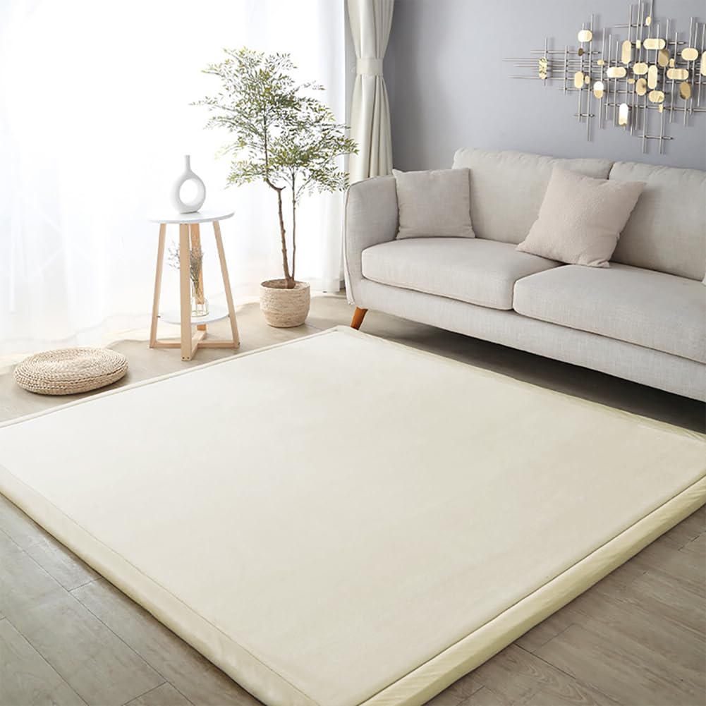 Loartee Coral Velvet Crawling Rug (6'7"x7'10", Beige) for Toddler Children Play Area Rug Yoga Mat Exercise Pad Carpet