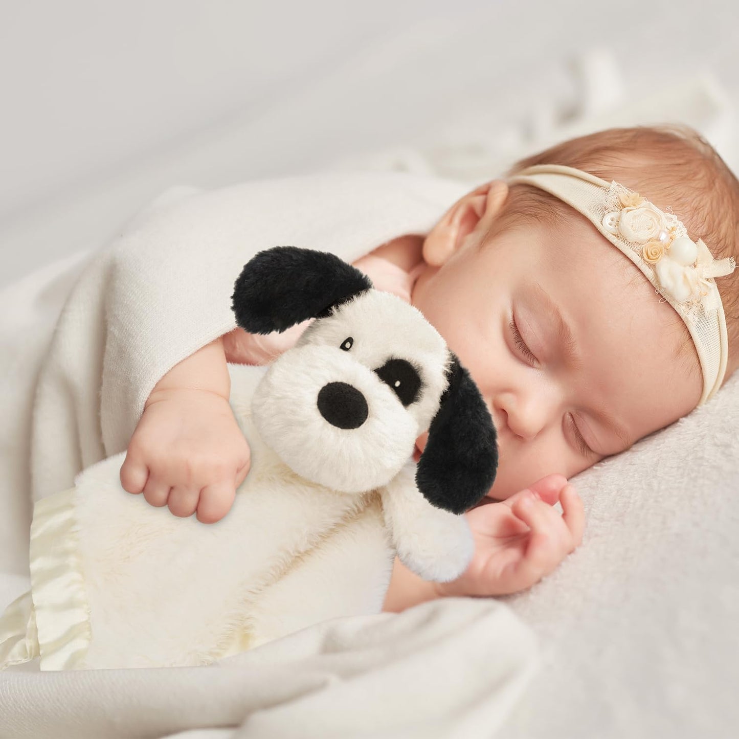 Puppy Baby Security Blanket for Toddler Infant Newborn Boys and Girls Soft Lovey Plush Fabric and Satin Backing, Black 13.5 Inch