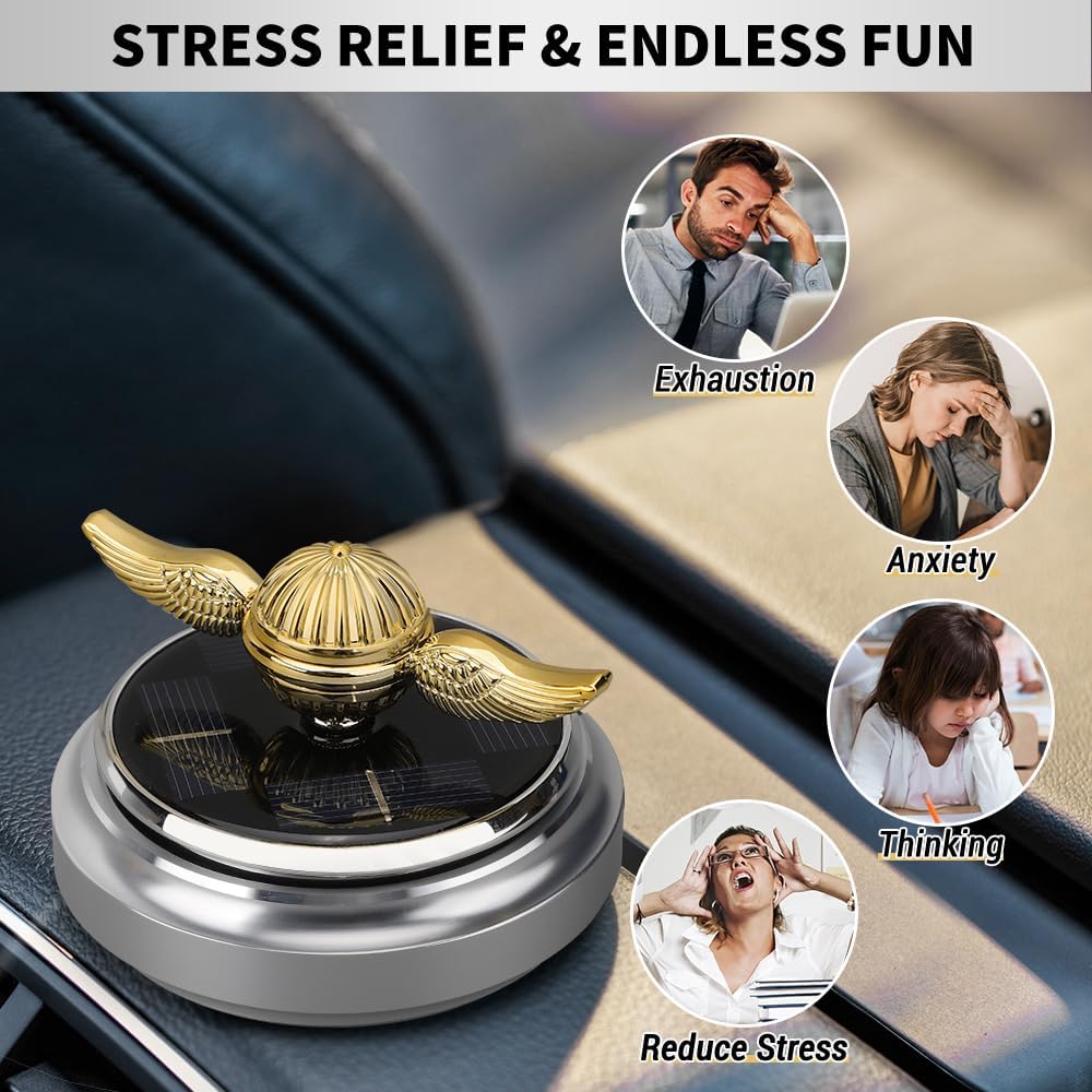 Golden Fidget Spinner Toy Solar Energy for Kids Adults, Car Dashboard Decoration Powered by Sunshine, Cool Science Kit Spinning Top with Solar Panels, Preimium Gift for Boyfriend Friend Men Women