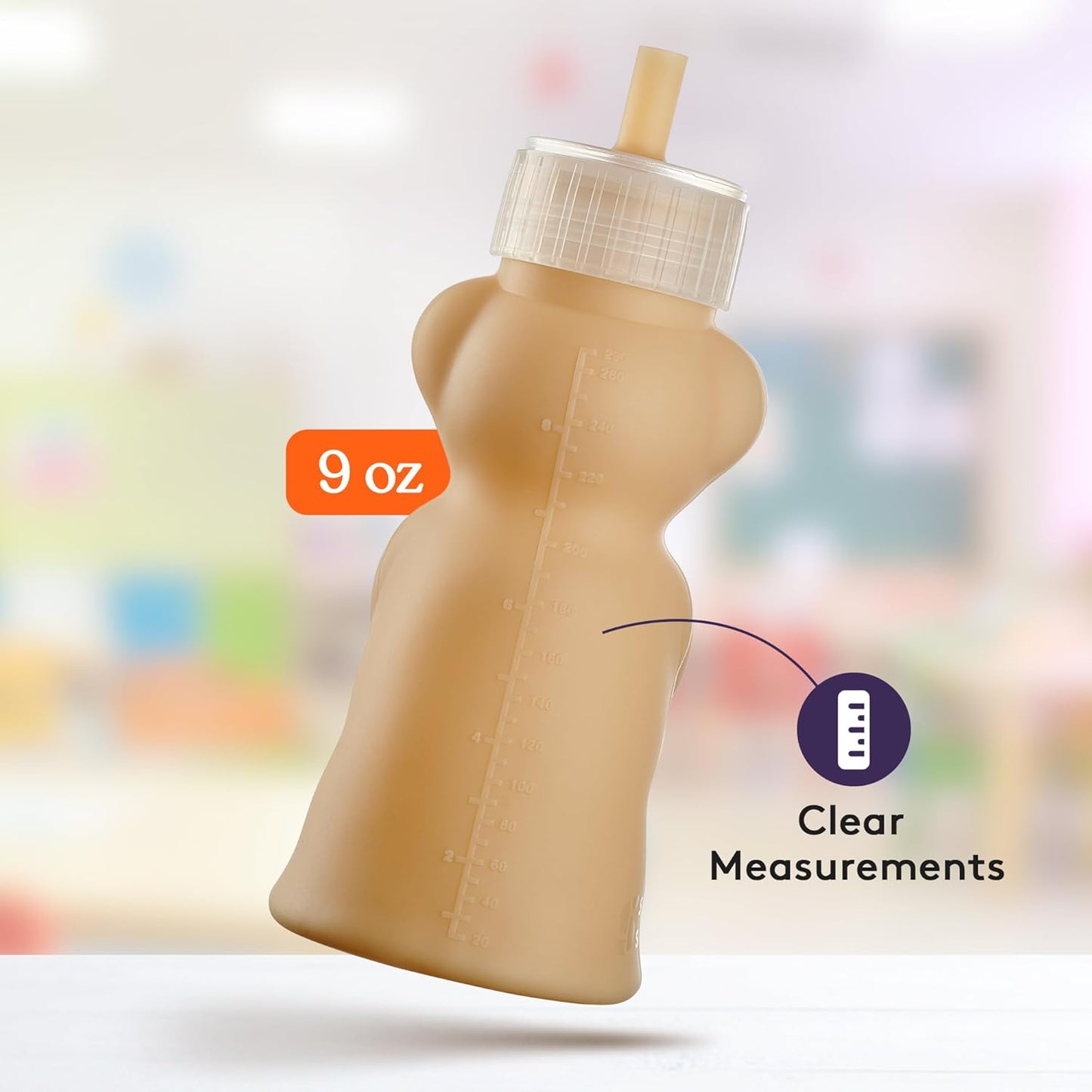 Special Supplies Honey Bear Straw Cup Long Straws, Squeezable Therapy and Special Needs Assistive Drink Container, Spill Proof and Leak Resistant Lid (Pack of 1 Bottle and 3 Straws) (Brown)