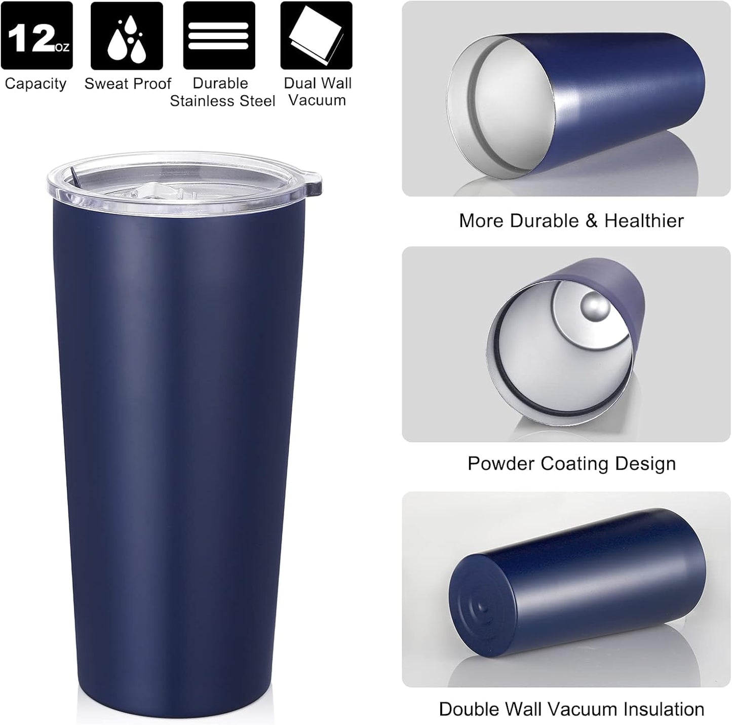 VEGOND 20oz Tumbler Bulk with Lid and Straw 12 Pack, Stainless Steel Vacuum Insulated Tumbler, Double Wall Coffee Cup Travel Mug, Navy Blue