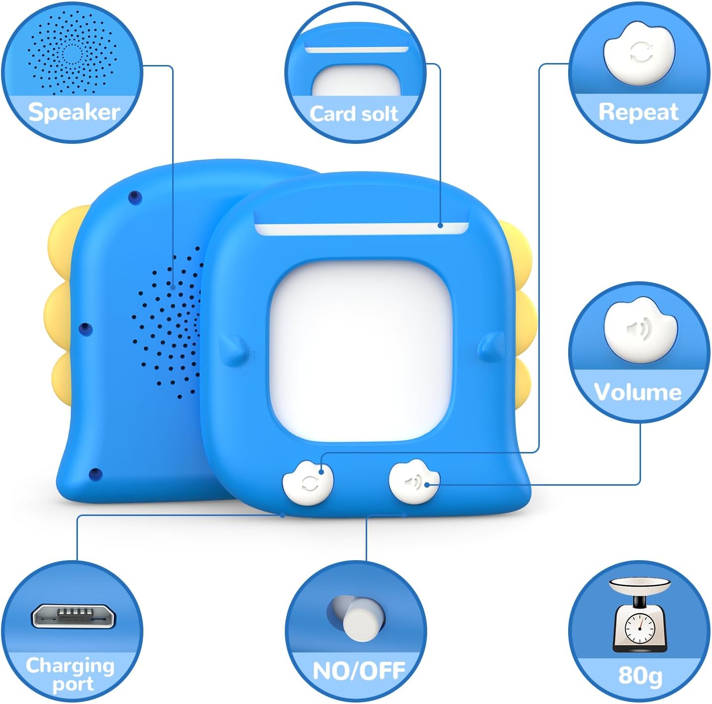 Kidzdo 520 Bilingual Spanish English Talking Flash Cards, Christmas Birthday Gifts for 2 3 4 5 6 Year Old Boys, Montessori Pocket Speech Therapy Toys, Portable Toddlers Toys for Ages 2-6 Kids, Blue