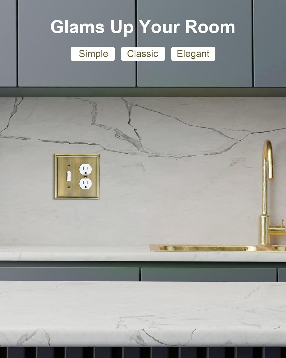 2-Pack Combo Toggle/Duplex Light Switch Cover Plate, Antique Brass Wall Outlet Cover Plate, Decorative Wall Receptacle Cover for Electrical Outlets, Light Switch, Durable Solid Zinc Alloy