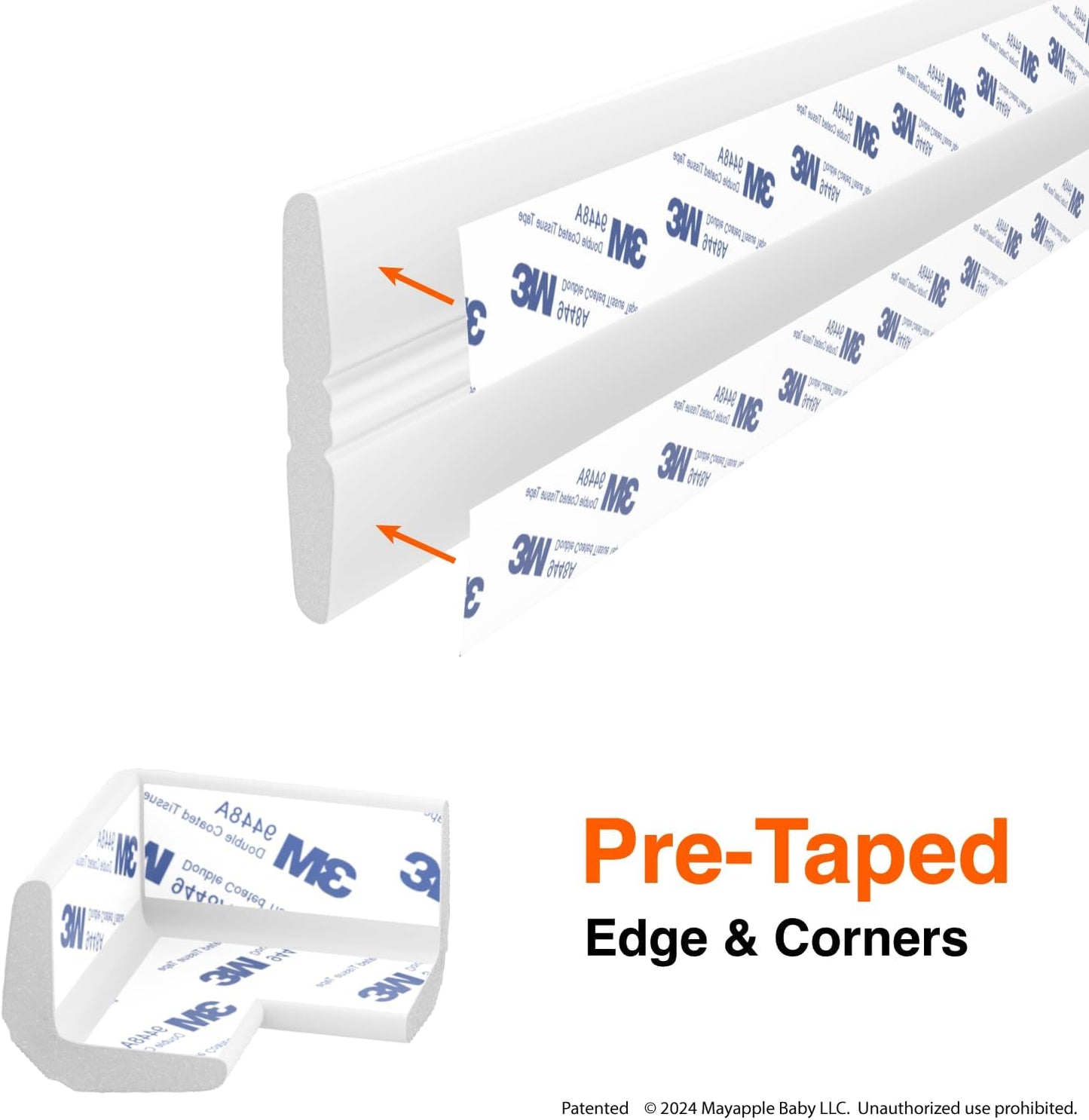 Roving Cove PreFit (Classic) Furniture Edge Corner Protector (Standard 15ft Edge 4 Corners), Baby Proofing Bumper Guards, Oyster White (Off White), Pre-Taped, for Straight Smooth Surfaces
