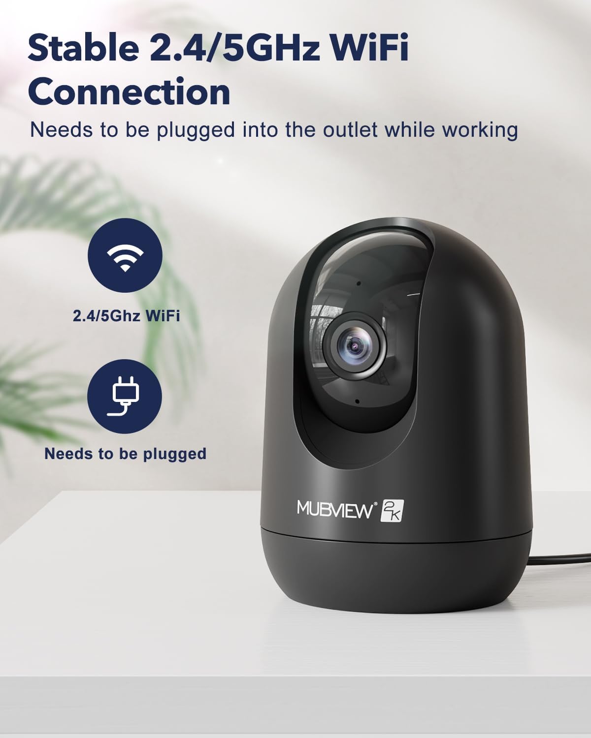 MUBVIEW Cameras for Home Security, Indoor Security Camera, 2.4/5GHz WiFi Wired Camera Ideal for Dog/Elder/Baby, Motion Tracking, Two-Way Audio, Pan Tilt, 7X24, 2K Night Vision PK320B-D