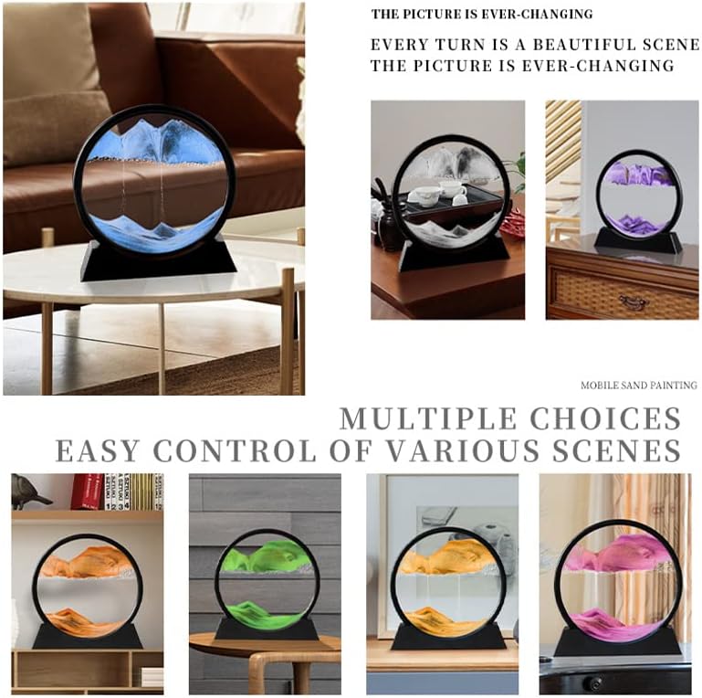 Moving Sand Art Picture 3D Deep Sea Sandscapes Sand Art Liquid Motion Bubbler Timer for Adult Kid Desktop Art Toys for Home Decor and Office(Round+Pink+10In)