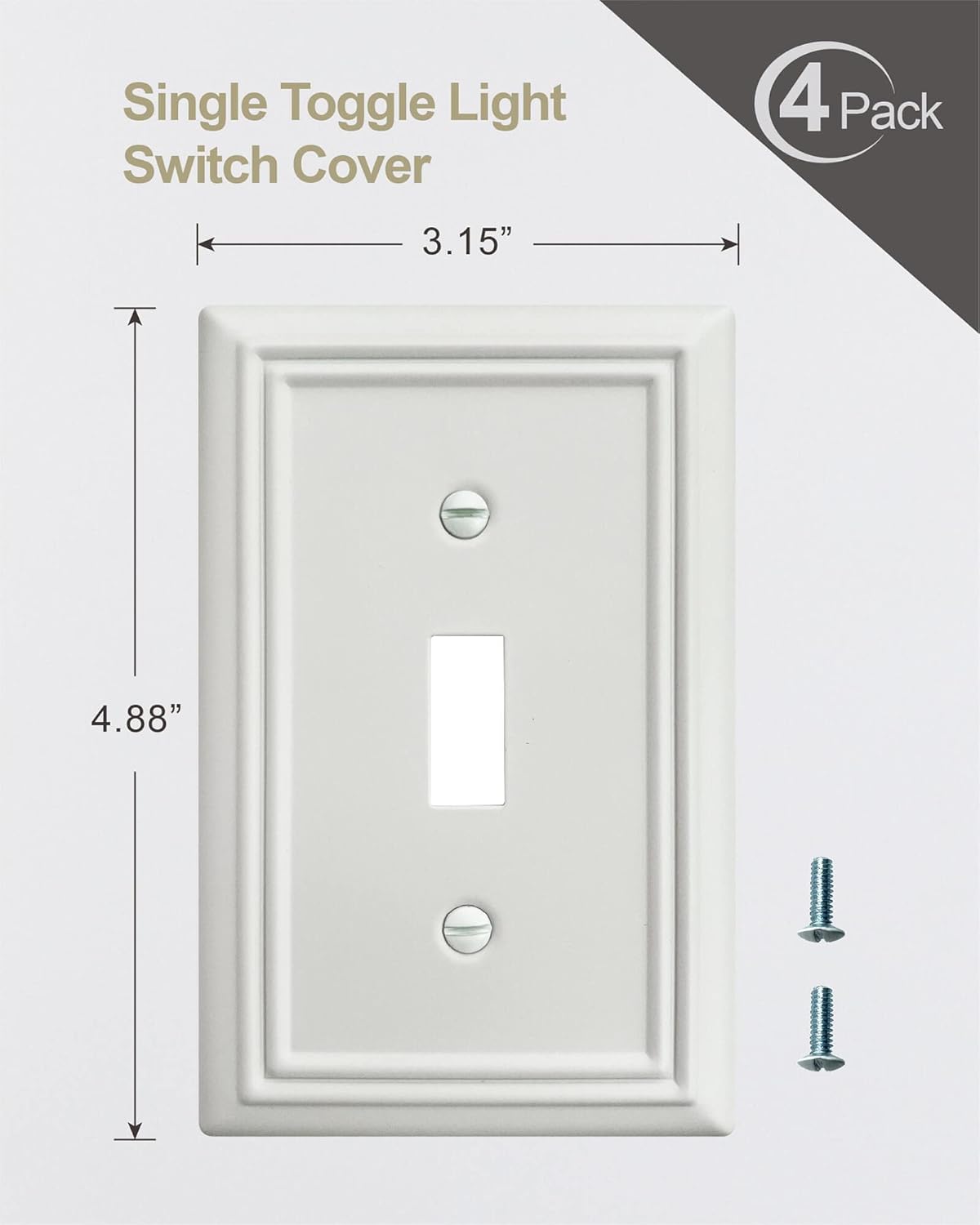 4-Pack Single Toggle Wall Plate, Metal Light Switch Cover, Decorative Off- White Switch Plate Cover, 3.15 * 4.88, Midsize