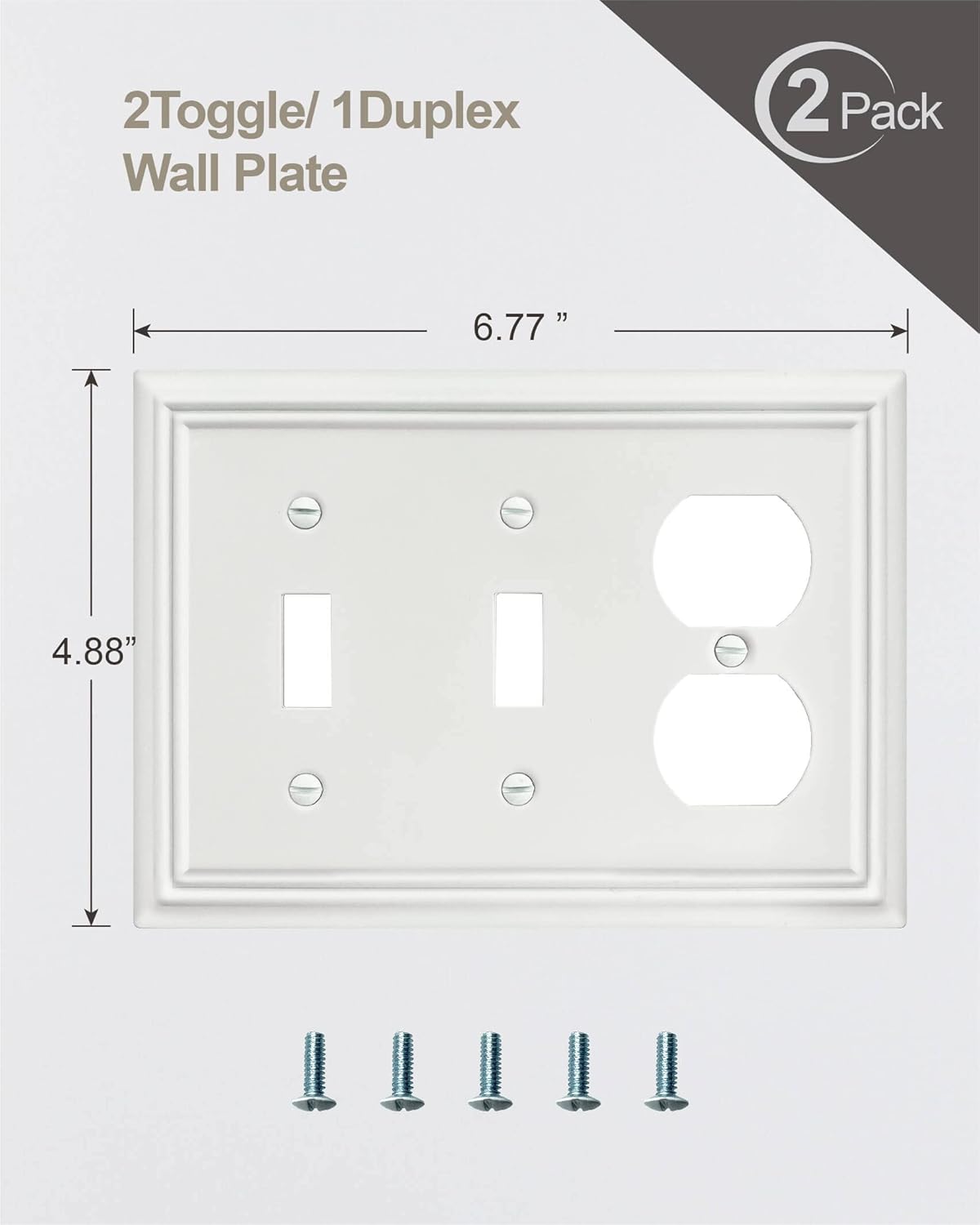 2-Pack Combination Metal Wall Plate, 2 Toggle/1 Duplex Switch Plates and Outlet Covers, Off White Finish, 6.77''*4.88'', Midsize
