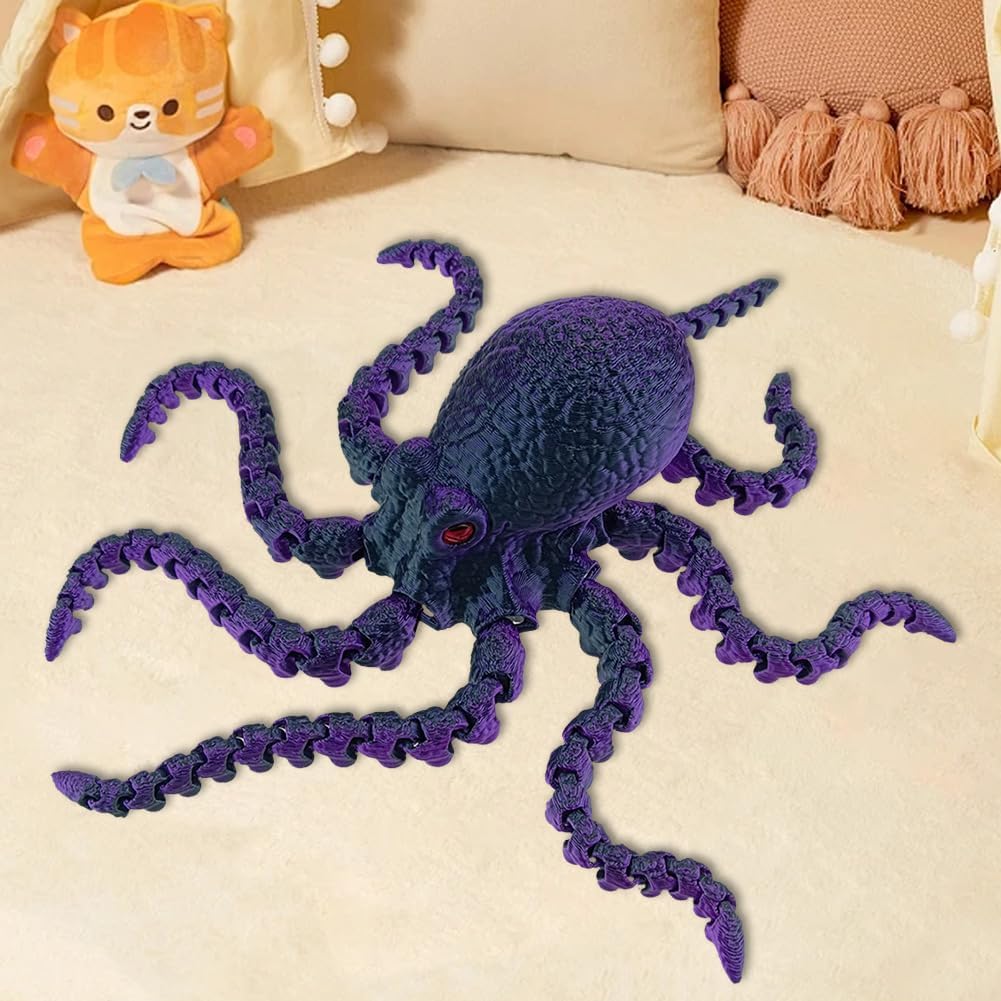 3D Printed Octopus Animals Toy Articulated Octopus Fidget Toy 3D Printed Gift Creative Ornament Articulated Octopus Toys Home Decor (Black Purple)