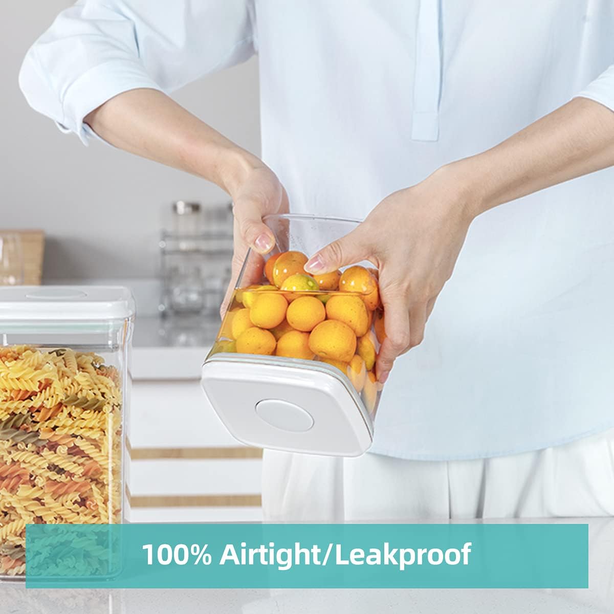 Ankou Airtight Food Storage Container - 0.32 QT (380ml Small Pop Up Food Containers With Lids, Bpa Free Stackable Container for Sugar Tea Candy- 8 Labels - Clear