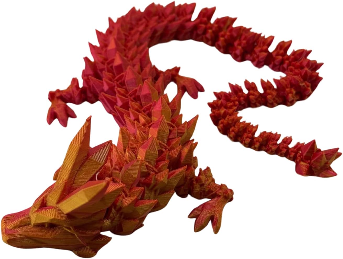 Crystal Dragon - Articulated Flexi Dragon - 3D Printed Gift (Adult, Red/Gold)