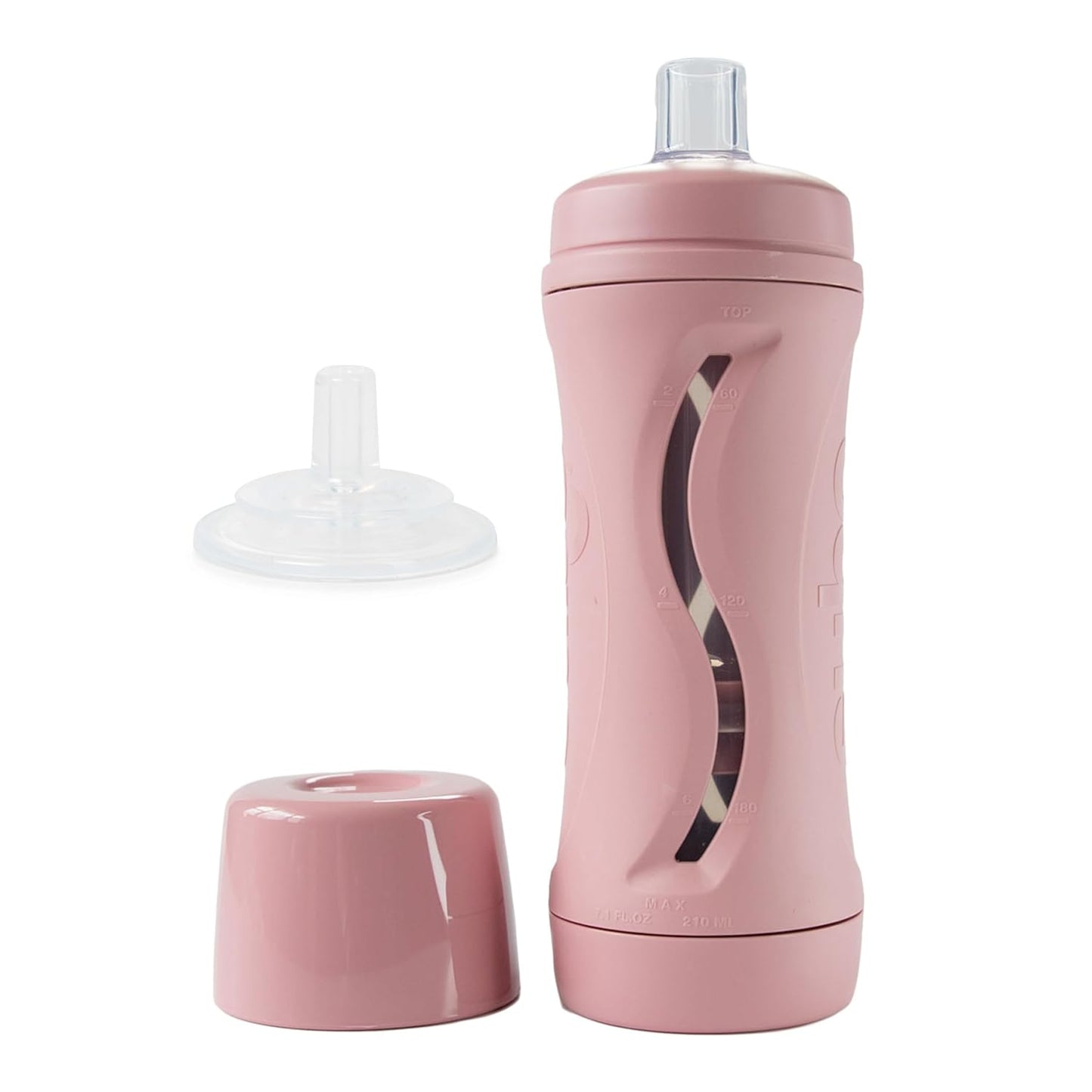 Subo Baby Food Bottle Starter Set | No Mess Baby Toddler Self Feeder | Squeeze Free Design for Purees, Smoothies, Yogurt, Oatmeal, or Thickened Liquids | Reusable Silicone Washable Cup (Rose)