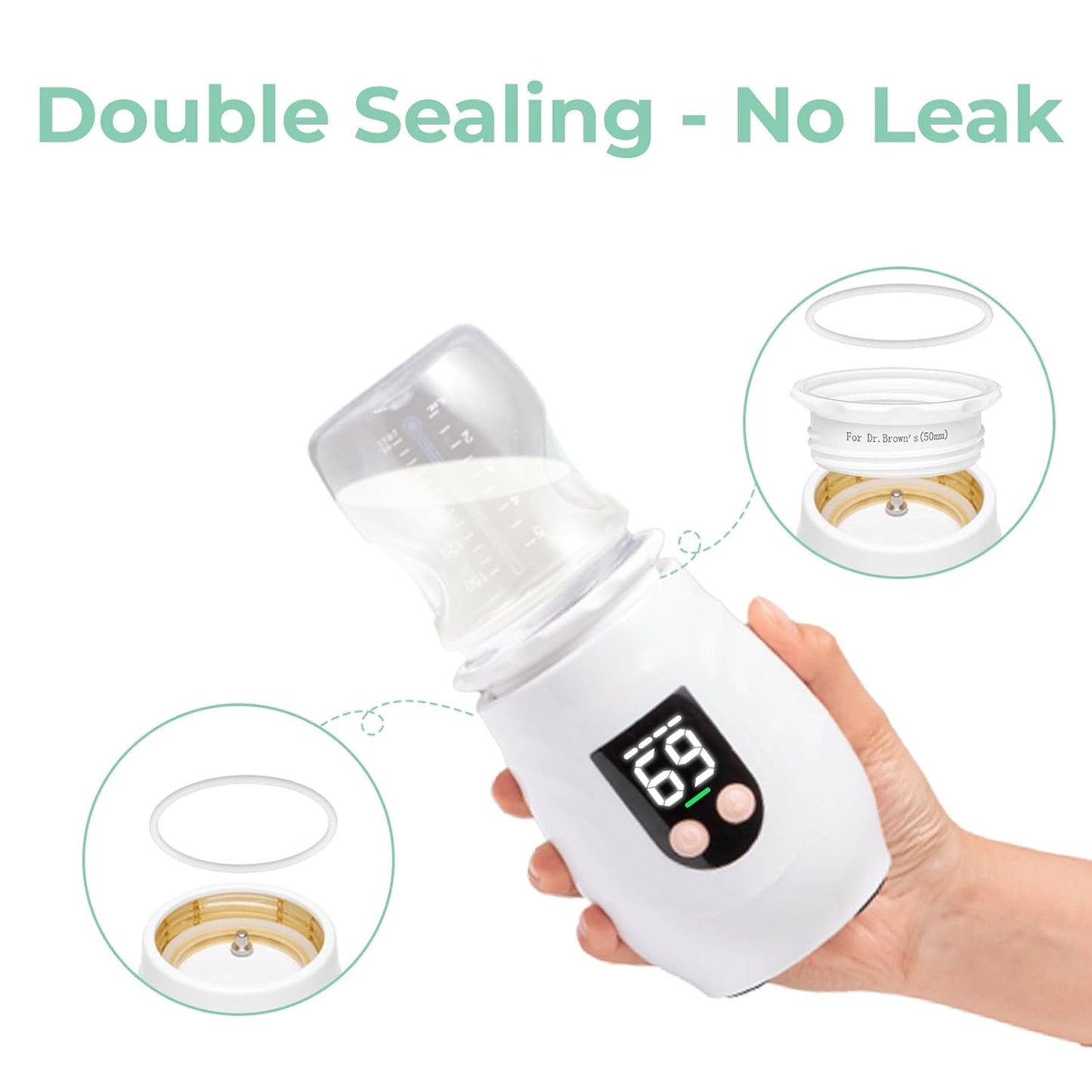 Portable Cordless Baby Bottle Warmer for Travel, Rechargeable with 8 Adapters & 1 Milk Powder Container, Safe Material, Fast Heating, Compatible with Major Brands,White