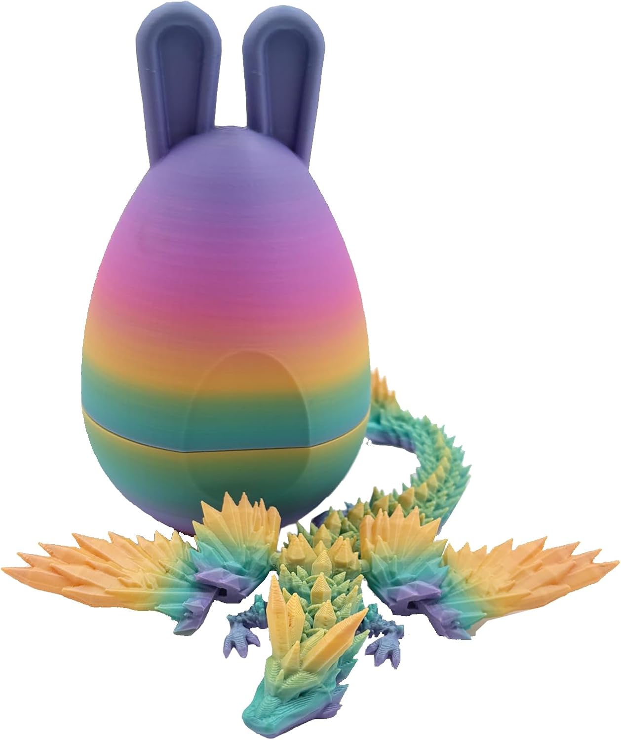 Easter 3D Printed Dragon in Egg with Wing, Full Articulated Dragon Crystal Dragon with Bunny Ears Eggs, Crystal Dragon Fidget Toys, Fidget Toys for Kids Adults Easter Gifts (Multi-colors)