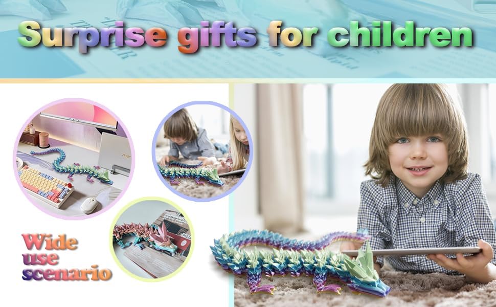 Large 30" 3D Printed Dragon,Articulated Crystal Dragon,3D Dragon Toy,Dragon Collection, Executive Desk Decor (Rainbow)