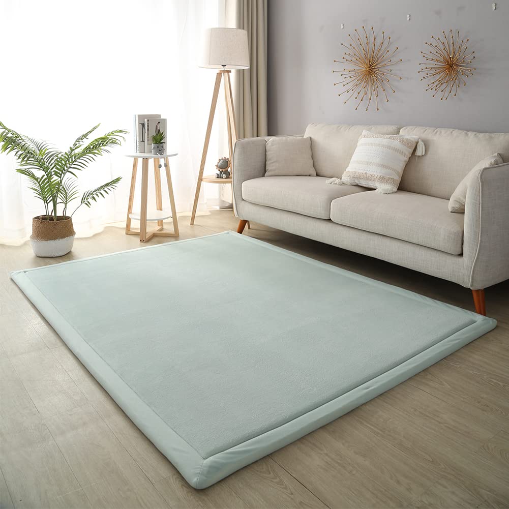 Loartee Nursery Rug Coral Velvet Crawling Rugs Mat Area Rugs Play Crawling Mat(5'11"x6'7", Light Green) for Toddler Children Play Mat Yoga Mat Exercise Pads Carpet