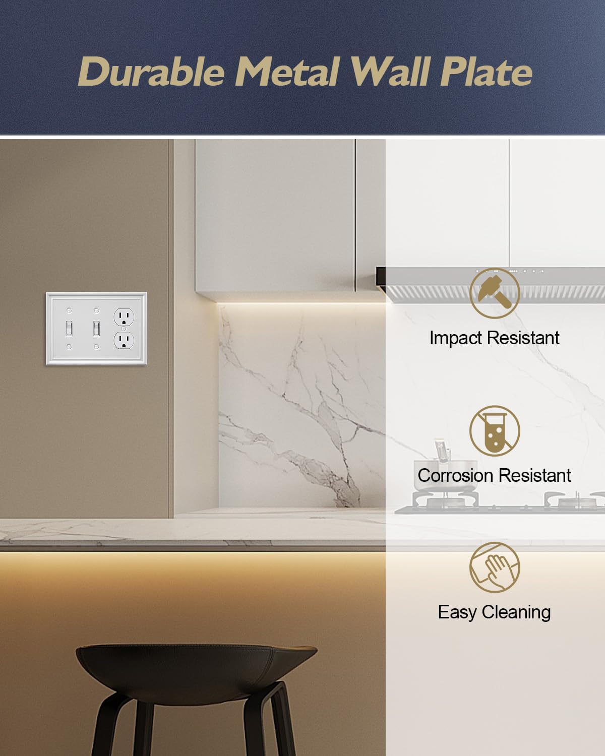 1-Pack Combination 2 Toggle/1 Duplex Wall Plate Cover, Metal Light Switch Cover Plate, Off White, 6.77''*4.88'', Midsize